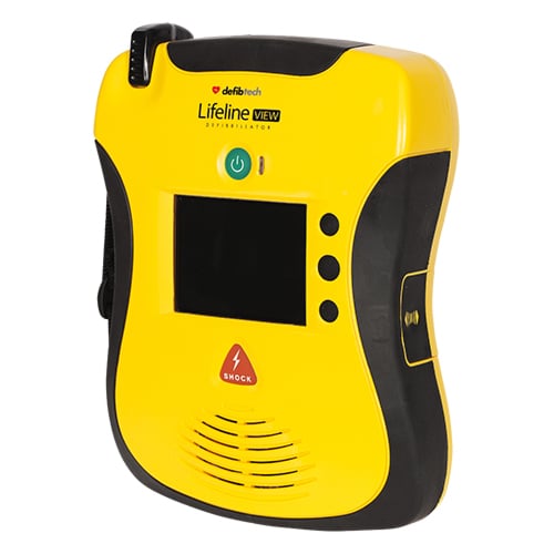 Defibtech Lifeline VIEW Halbautomat, schräge Vorderansicht mit rechter Geräteseite