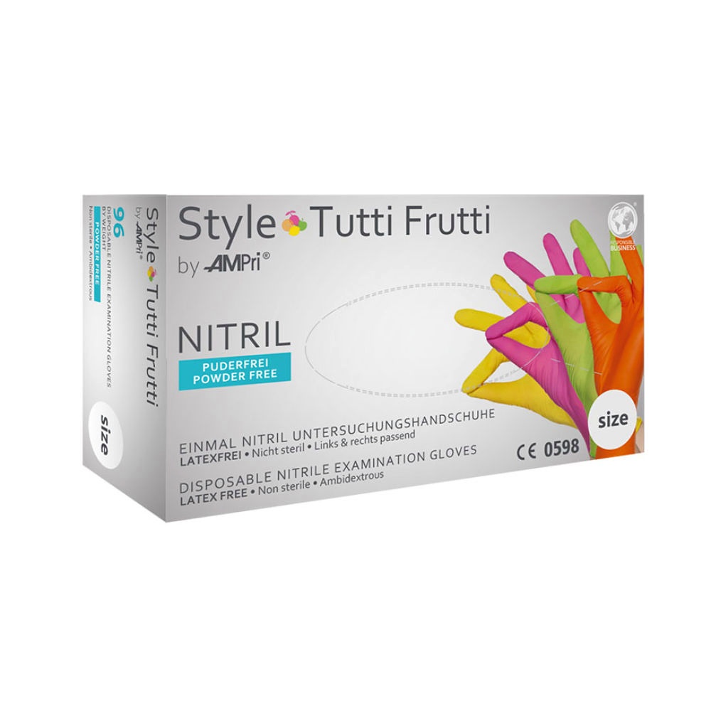[AMP 01175M] Nitril U.-Handschuhe Style tutti frutti Unsteril puderfrei Gr. M, (96 Stck.)