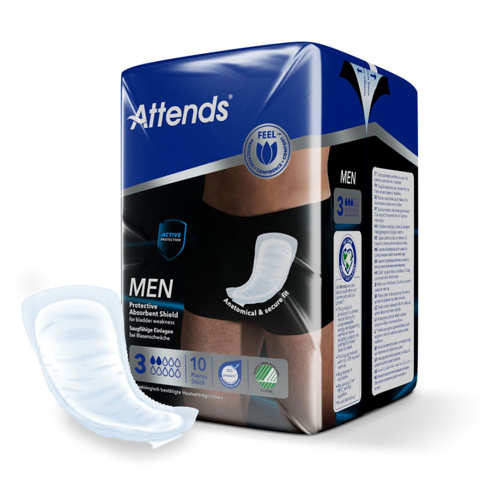 [ATT 212806] Attends Men 3 Protective Absorbent Shield Inkontinenzeinlagen (10 Stck.)