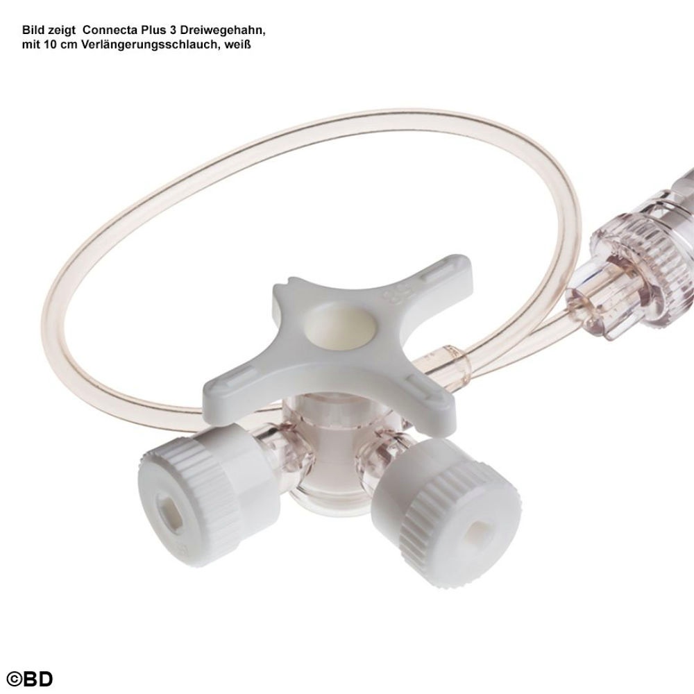 BD Connecta Plus 3 Dreiwegehahn Mit 10 cm Verlängerungsschlauch, weiß