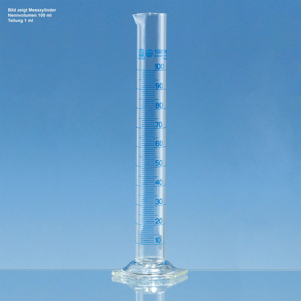[BRA 32138] Messzylinder, hohe Form, BLAUBRAND Klasse A, Boro 3.3, 100 ml : 1 ml