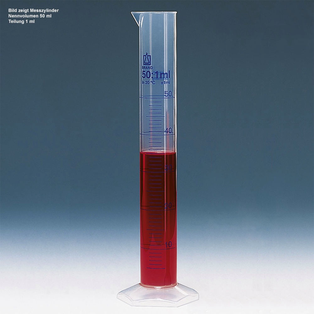 [BRA 34862] Messzylinder, hohe Form, PP 1000 ml : 10 ml, blaue Graduierung