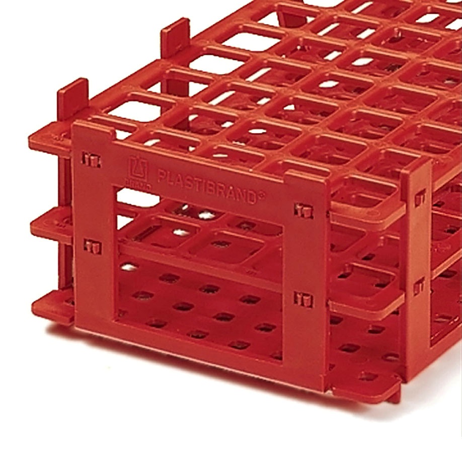 [BRA 4340042] Reagenzglasgestell, PP Rot, für 21 Röhrchen bis Ø 30 mm