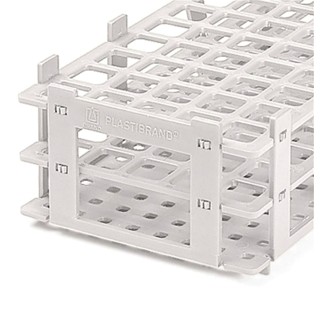 [BRA 4340060] Reagenzglasgestell, PP Weiß, für 55 Röhrchen bis Ø 16 mm