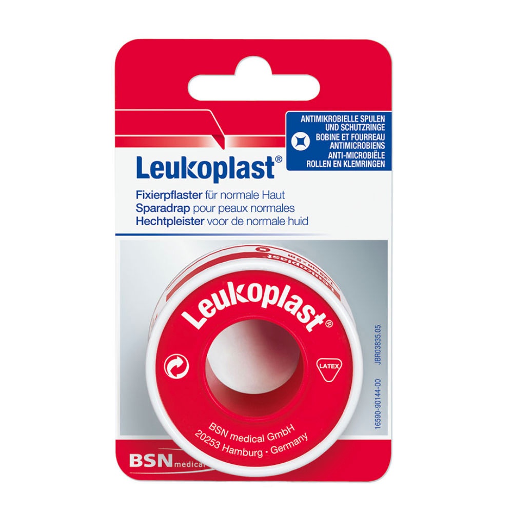 [BSN 0152101] Leukoplast Rollenpflaster im Schutzring M. €lasche 5,0 m x 1,25 cm hautfarben