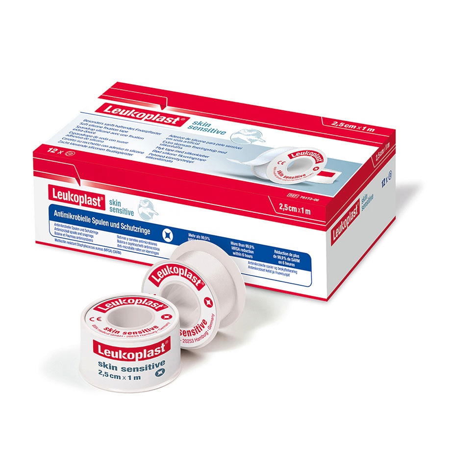 Leukoplast Skin Sensitive Rollenpflaster Im Schutzring, 1,0 m x 2,50 cm, weiß