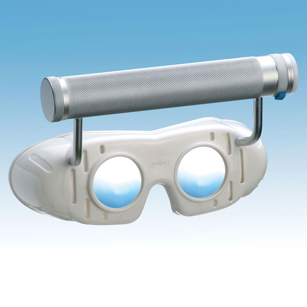 [DEH 523] Nystagmusbrille mit Batteriegriff und festen Gläsern