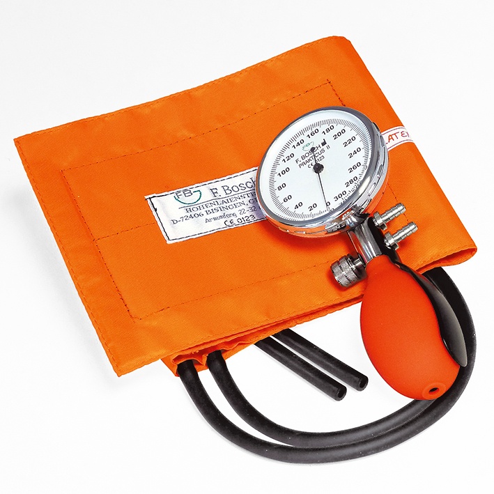 Prakticus II Blutdruckmessgerät Ø 68 mm 2-Schlauch, orange, kpl. Im Etui