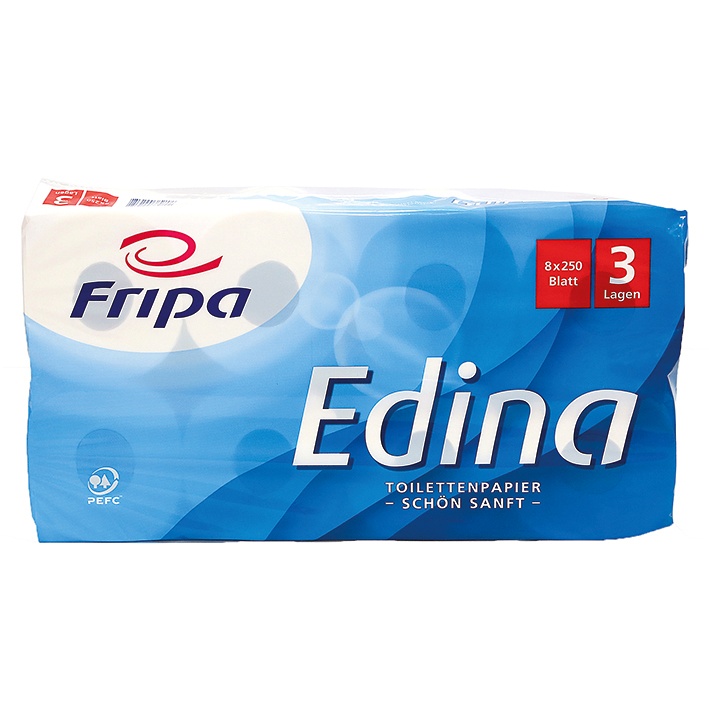 Fripa - Toilettenpapier Edina, 3-lagig (9 Pack à 8 x 250 Bl.)