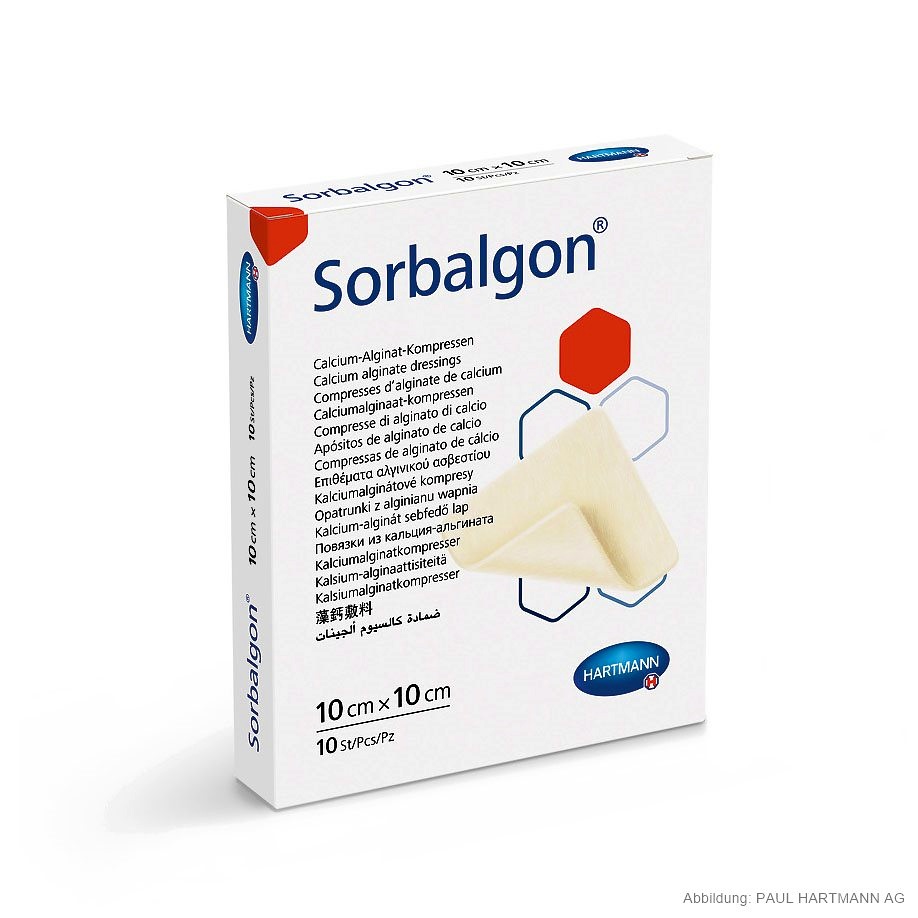 Sorbalgon Classic steril 10 x 10 cm Calcium-Alginat-Kompressen (10 Stck.)