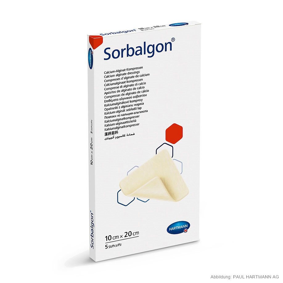 [HAP 999014] Sorbalgon Classic steril 10 x 20 cm Calcium-Alginat-Kompressen (5 Stck.)