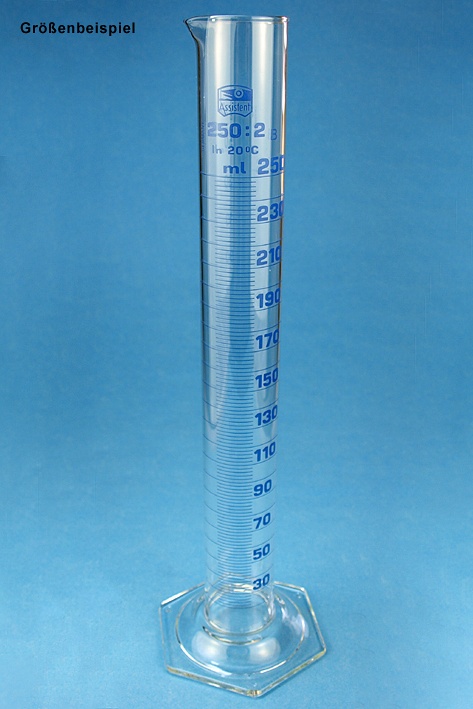 Messzylinder, Sechskantfuß 500 ml Hohe Form, blau graduiert