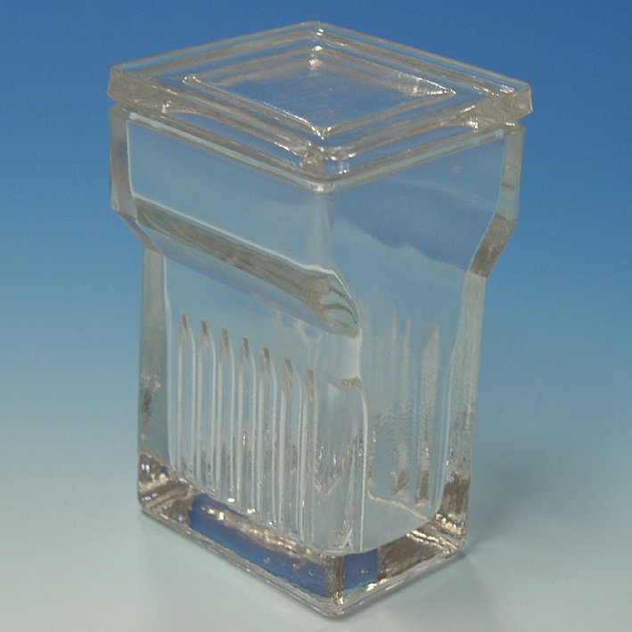 Objektträgerkasten aus Glas, mit Deckel Nach Hellendahl mit Erweiterung