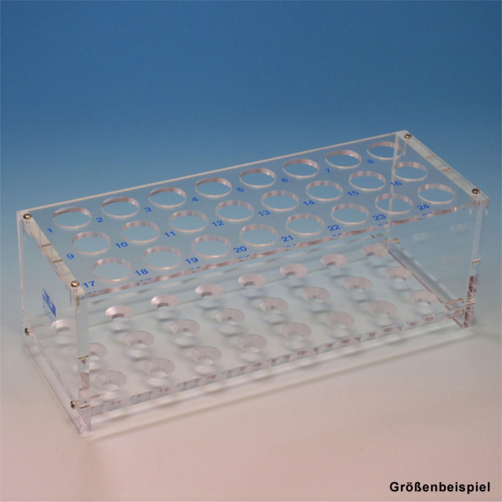 [HCT 42808024] Reagenzglasgestell aus Plexiglas Für 24 Gläser bis 18 mm Ø, ohne Stäbe