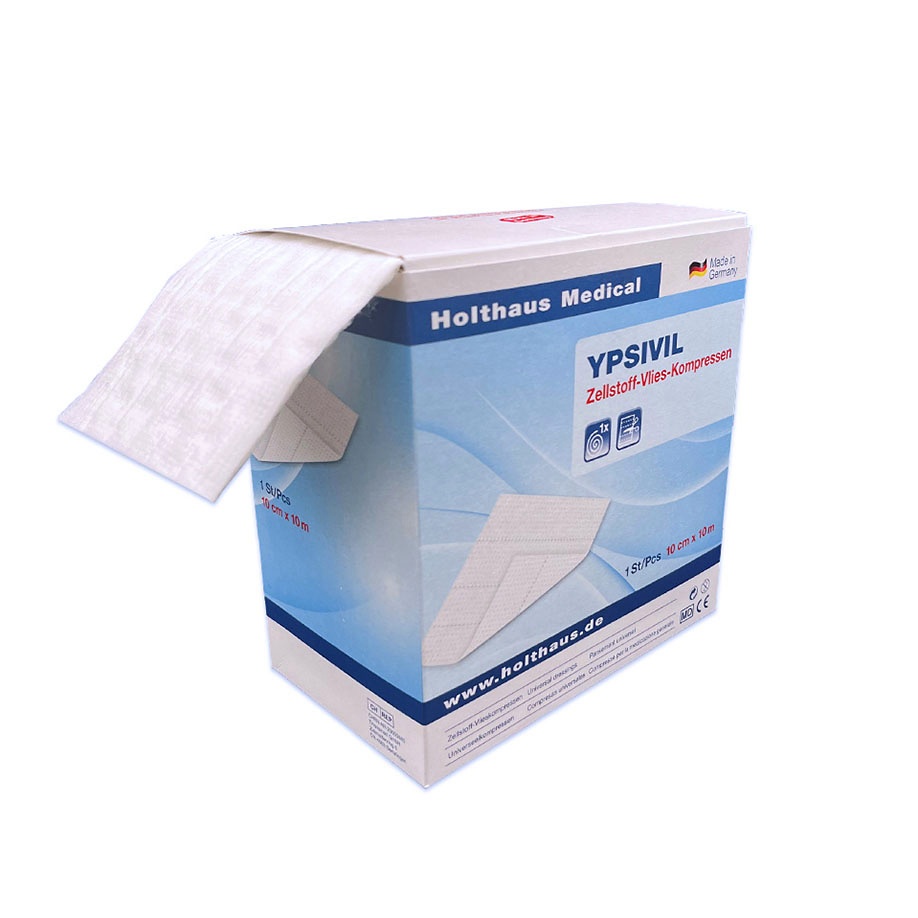YPSIVIL Zellstoff-Vlieskompresse Einseitig, unsteril 10 m x 10 cm