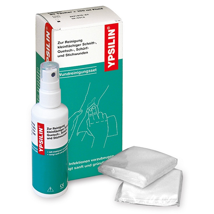 [HOL 35110] YPSILIN Wundreinigungsset groß Mit 100 ml Fluid + 20 Tüchern