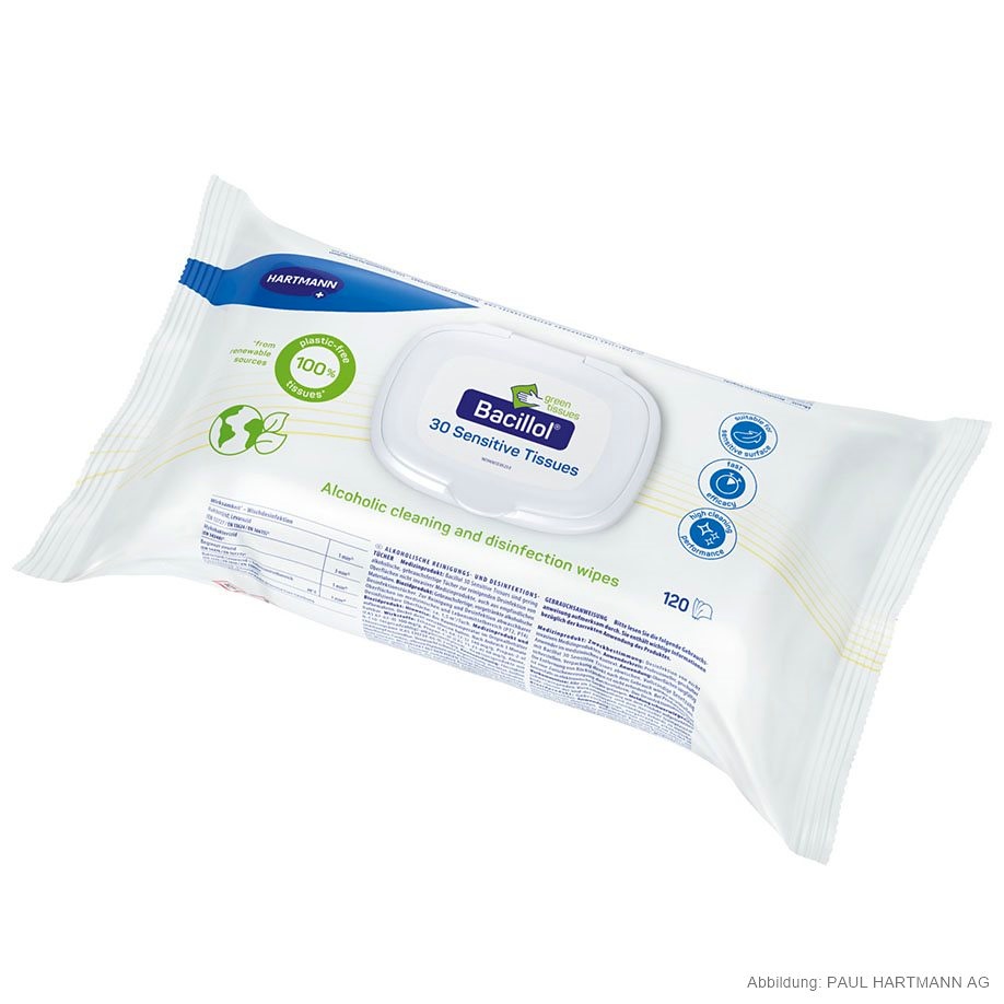 [BOD 981943] Bacillol 30 Sensitive Green Tissues Flächendesinfektionstücher (120 Stck.)