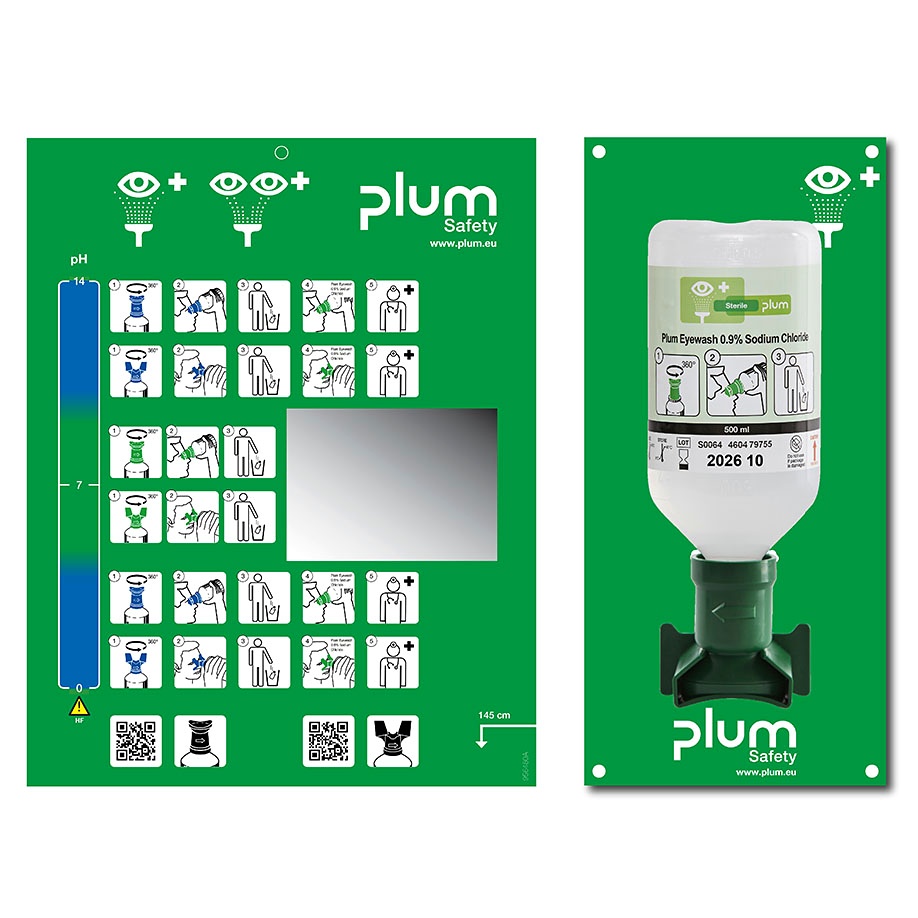 [PLU 4611] Plum Augenspülstation mit 1 Flasche Inkl. Wandhalter und Piktogramm
