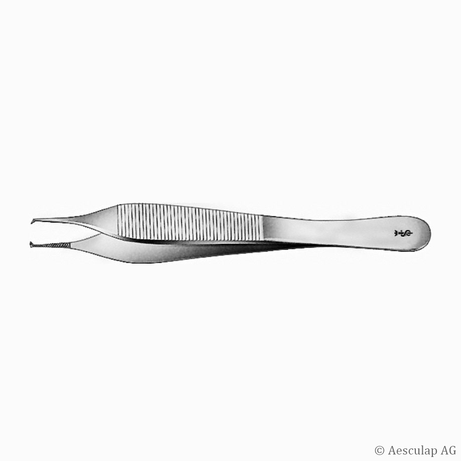 [AES BD512R] Chir. Pinzette Adson, feingliedrig, mit Fadenplatte, 1 x 2 Zähne, gerade, 12 cm