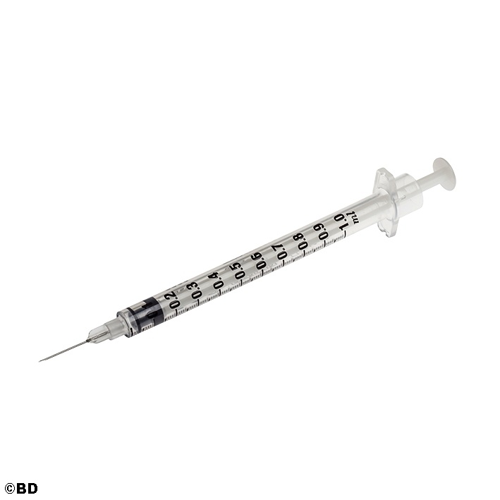 [BEC 305501] BD Plastipak Sub-Q Einmal-Spritze 1 ml Mit Kanüle 0,45 x 12,7 mm