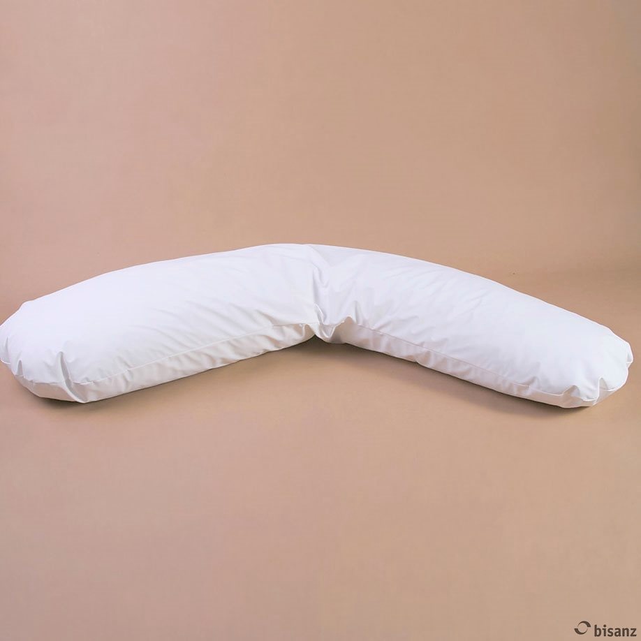 Halbmondkissen mit Bifill 135 x 35 cm PU-Bezug weiß mit Reißverschluss