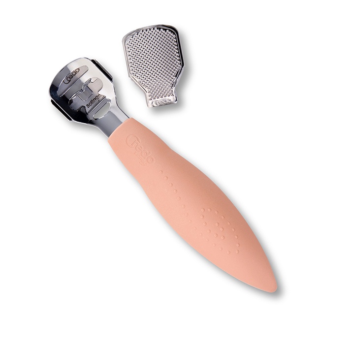 [CRE 01010] Credo Hornhaut Längshobel verchromt mit Raspelclip apricot - Blisterverpackung