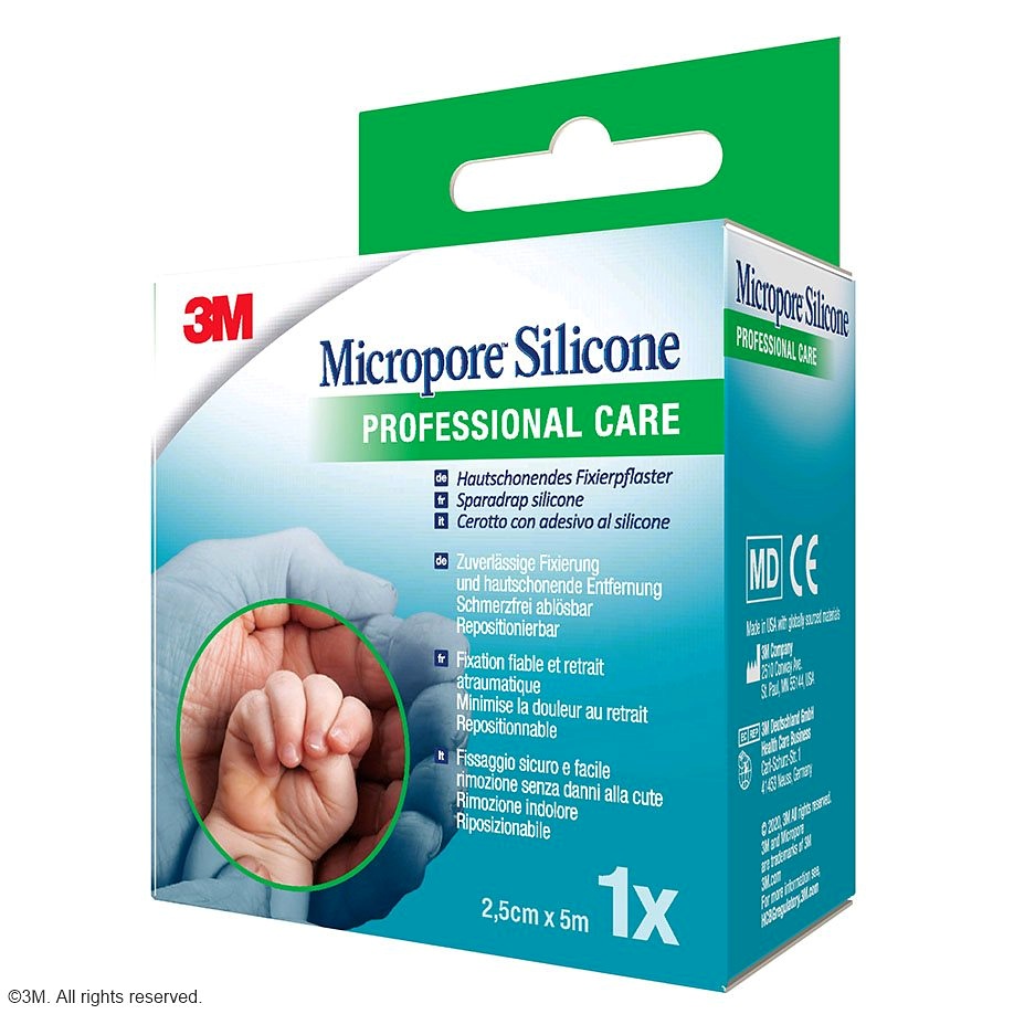 3M Micropore Silicone Silikonpflaster Blau 2,5 cm x 5 m einzeln verpackt