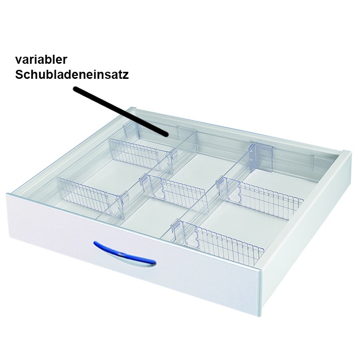 Schubladeneinsatz 60 mit variabler Einteilung für Vielzweckwagen 08/16