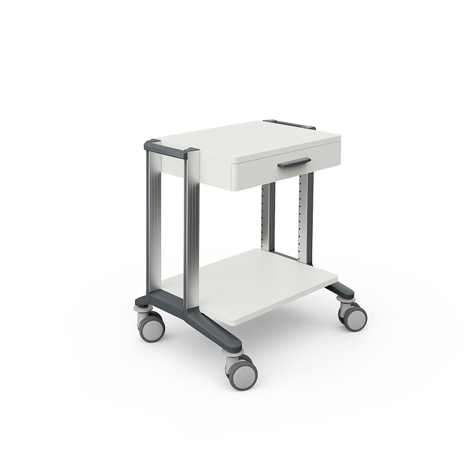 Doppio 45 Basiswagen weiß, mit 2 Ablage Platte, 1 Schublade Griff grau