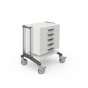 Doppio 60 Narkosewagen, weiß, mit 2 Ab Lageplatten, 5 Schubladen Griff grau