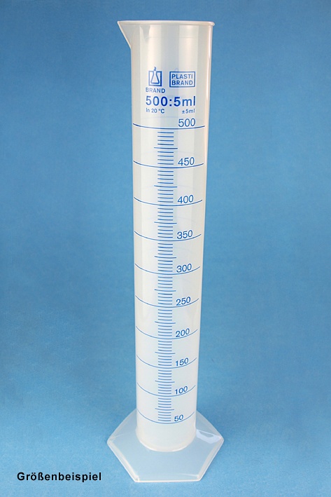 Messzylinder 250 ml, aus Polypropylen Hohe Form, blau graduiert