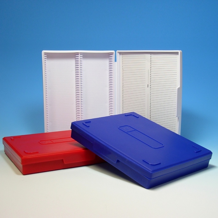 Präparatenkasten mit Klappdeckel, blau Für 100 Objektträger