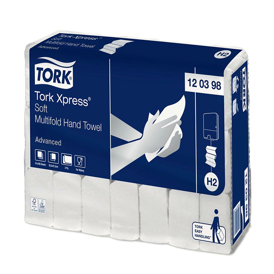 Tork Xpress Multifold-Handtücher H2 Weiß 2-lagig 25,5 x 21,2 cm (21x180 Bl.)