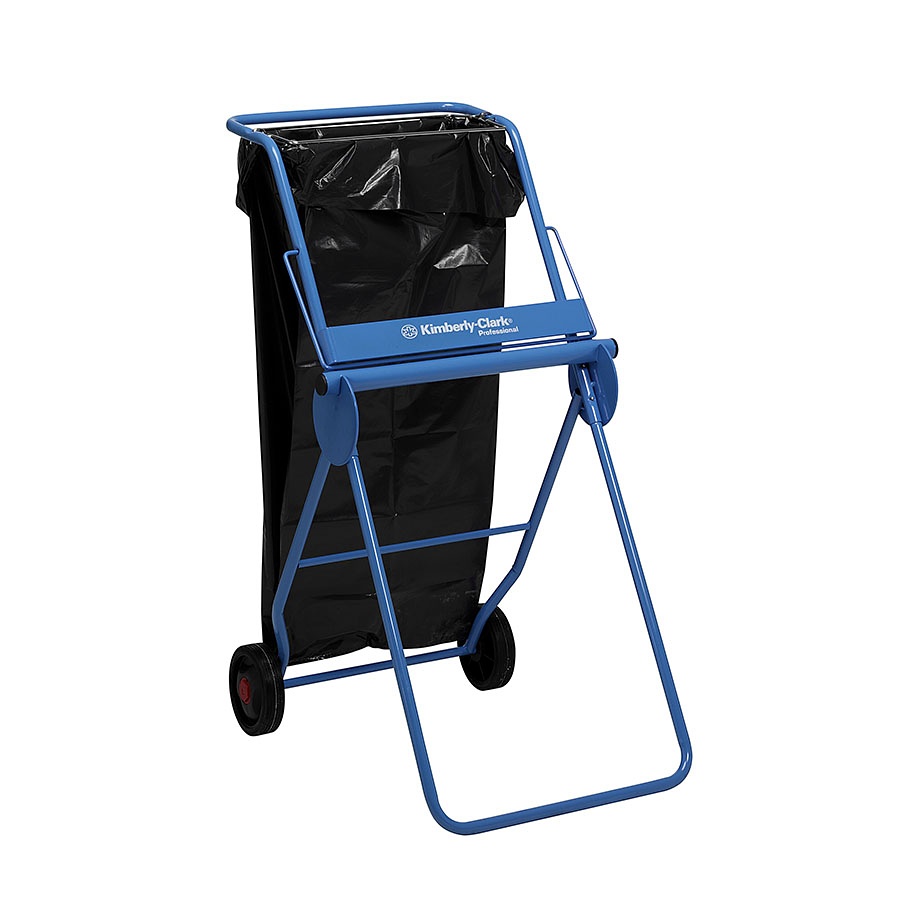 [KIM 6155] Fahrbarer Bodenständer für Großrollen Aus Metall, blau, mit Abfallsammler