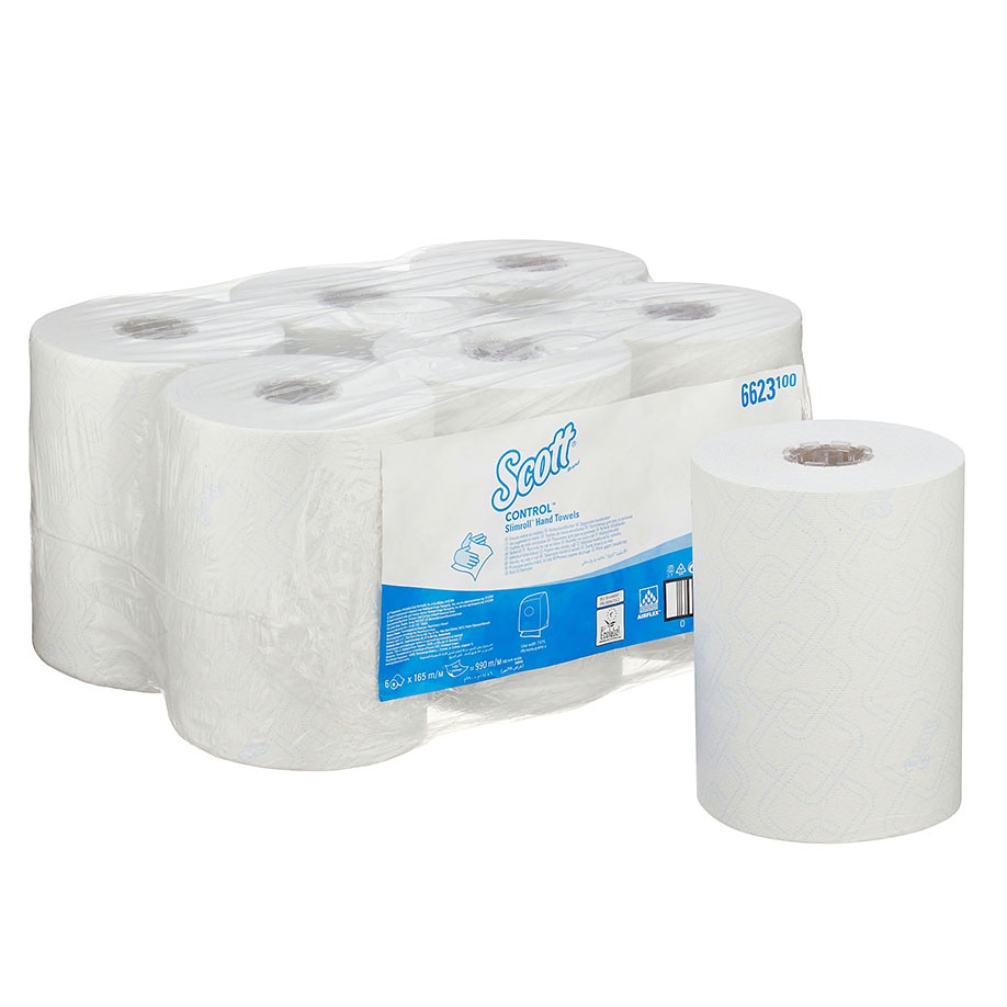 SCOTT Control Slimroll Rollenandtücher 1-lagig, weiß, 19,8 cm x 165 m (6 Rl.)