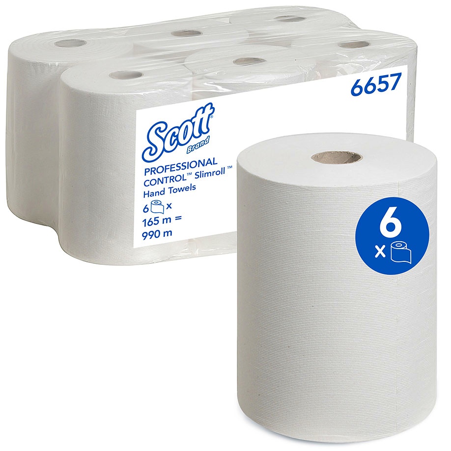 SCOTT Control Slimroll Rollenhandtücher 1-lagig, weiß, 19,8 cm x 165 m (6 Rl.)