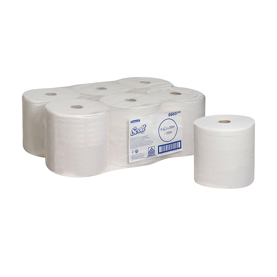 [KIM 6665] SCOTT Performance Rollenhandtücher 1-lagig, weiß, 20 cm x 200 m (6 Rl.)