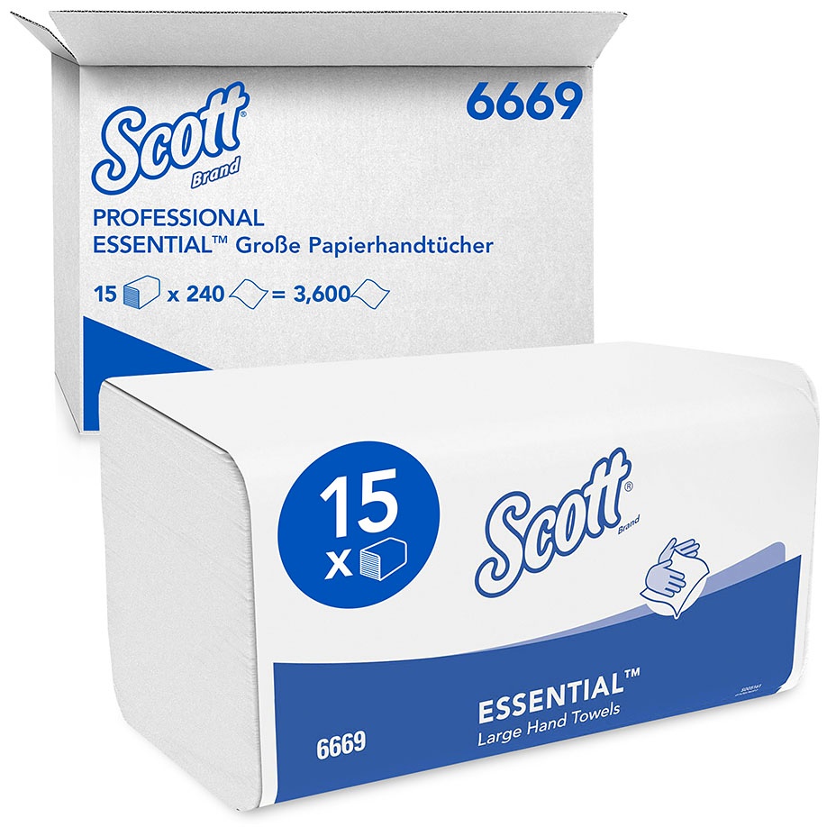 SCOTT ESSENTIAL Große Falthandtücher 1-lagig weiß 31,5 x 20 cm (15 x 240 Bl.)