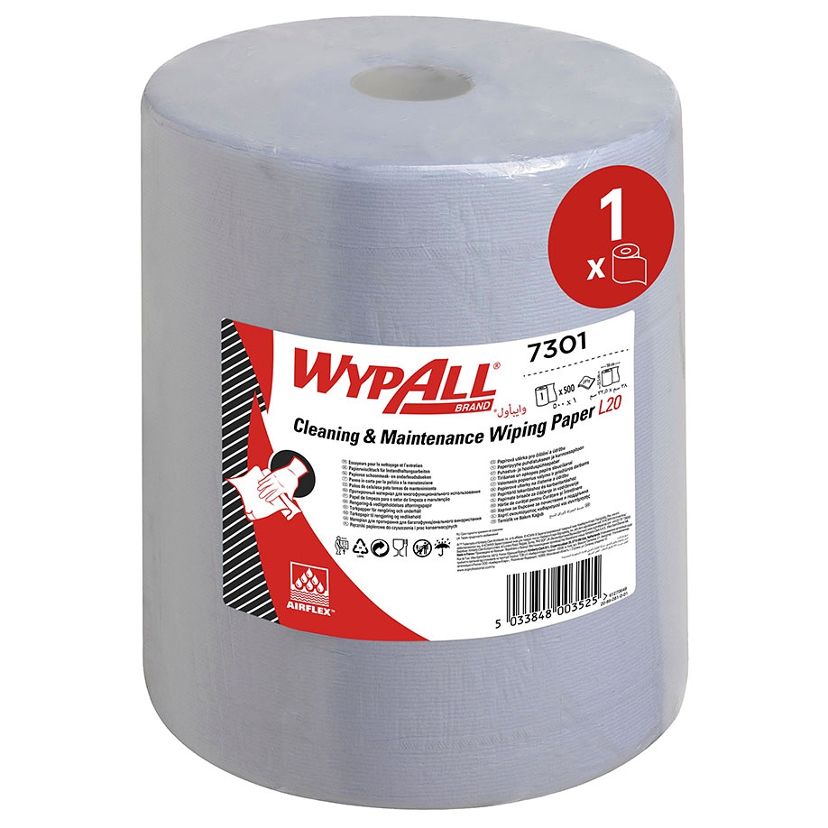 WYPALL L20 Wischtücher Großrolle 2-lagig blau 38 x 33cm (1 Rl. à 500 Bl.)