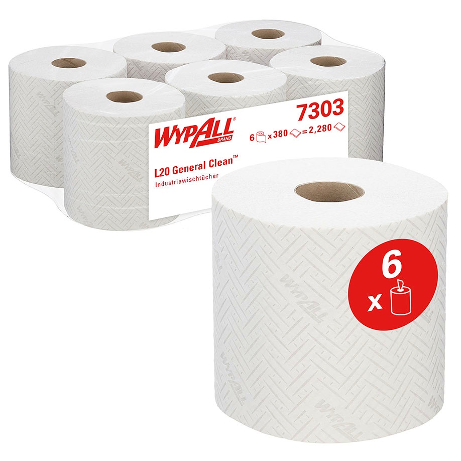 [KIM 7303] WYPALL Papierwischtücher 2-lagig Weiß 18,5 x 38 cm (6 x 380 Bl.)