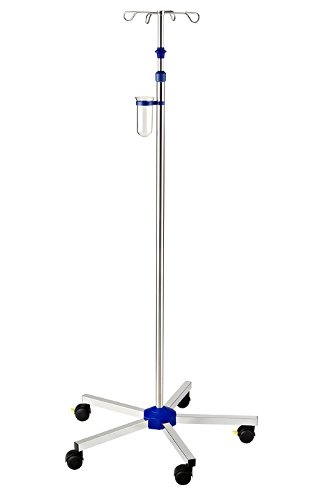 [KLE I-N11212] Edelstahl Infusionsständer mit Beschwerung, Doppellaufrollen Ø 50 mm