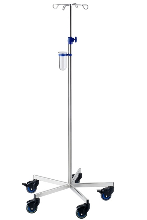 [KLE I-N12222] Edelstahl Infusionsständer mit Beschwerung, Monorollen Ø 80 mm