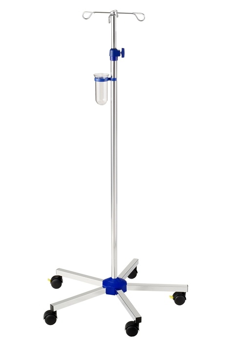 [KLE I-N41122] Infusionsständer verchromt ohne Beschwerung, Doppellaufrollen Ø 50 mm