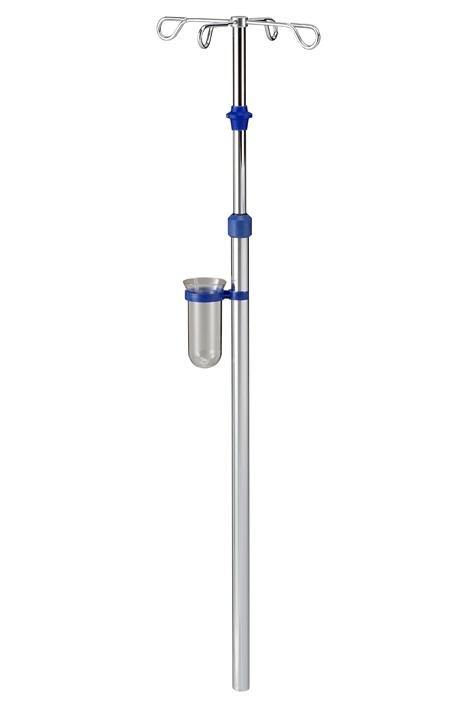 Infusionsstativ Ø 25 mm, verchromt Komplett mit Abtropfglas und Halter