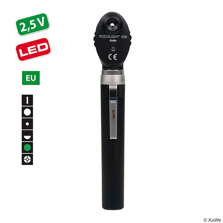 KaWe PICCOLIGHT E56 LED Ophthalmoskop 2,5 V night, Griff AA, 6 Blenden