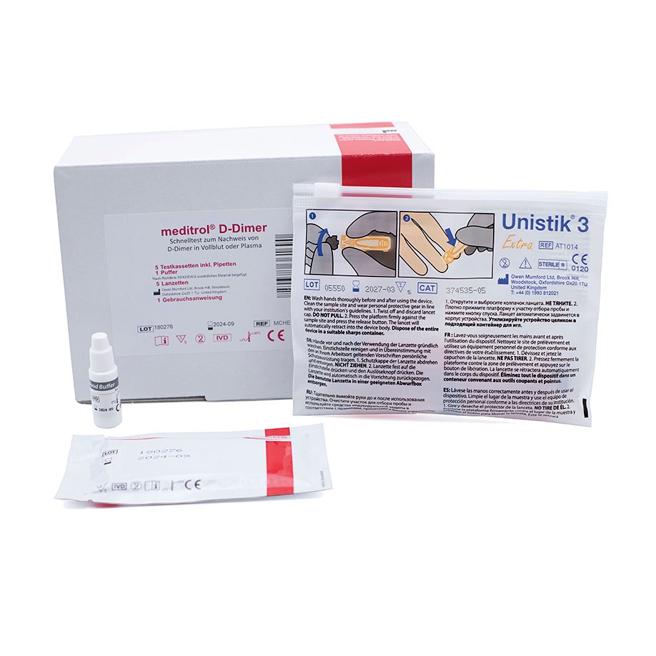 [MDC 190] Meditrol D-Dimer Schnelltest (5 T.) Inkl. Puffer, Lanzetten und Pipetten