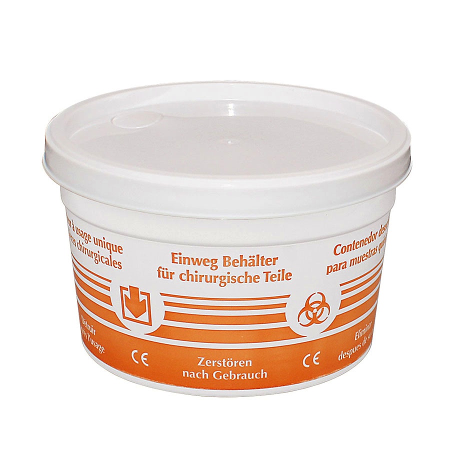 [MEG 122150] Formalin-Einwegbehälter, klein, Ø 125 mm 500 ml Inhalt mit Deckel (180 Stck.)