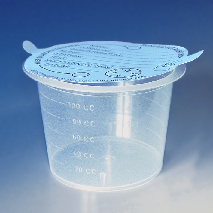 [MEG 122512] Urinbecher mit Selbstklebedeckel 100 ml