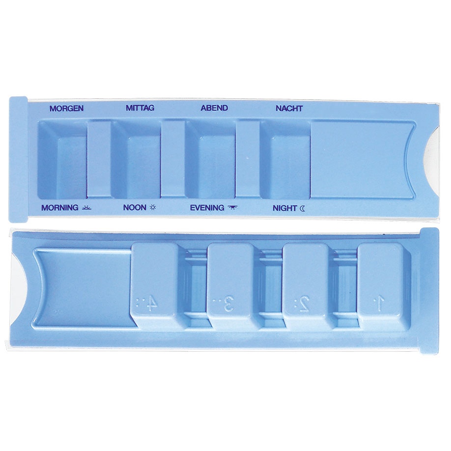 [MEG 123096] Medikamentendispenser blau (5x40 Stck.) Mit Beschriftung: deutsch/englisch