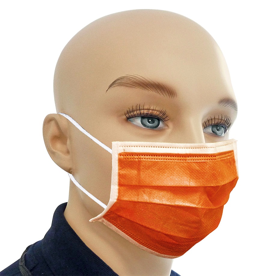 Einmal-Mundschutz orange, mit runden Latexfreien Ohrschlaufen (50 Stck.)